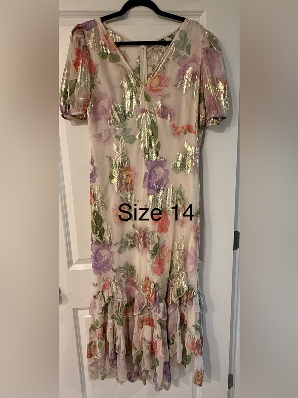 ASOS Curve Cream Floral Maxi Dress with Gold Foil Accents